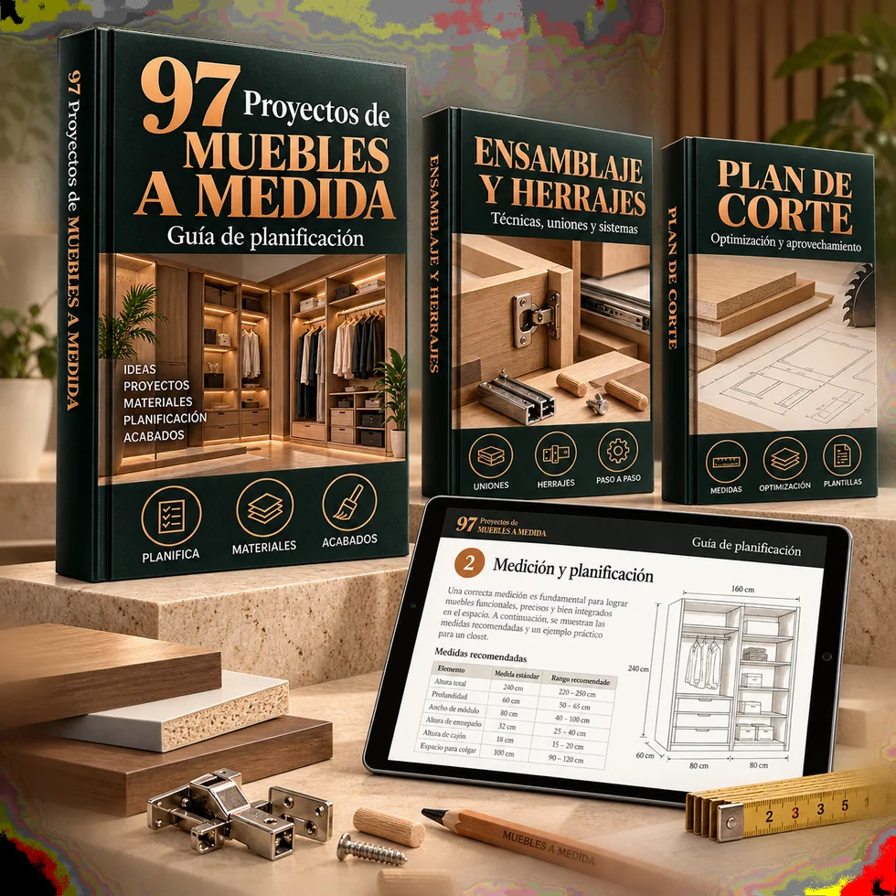 Maquetas tridimensionales de los manuales digitales de muebles a medida, ensamblaje y corte